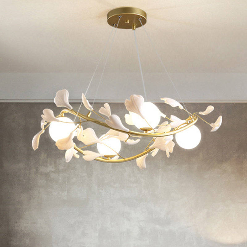 Contemporary Iron Ginkgo Leaf Branching Chandelier
