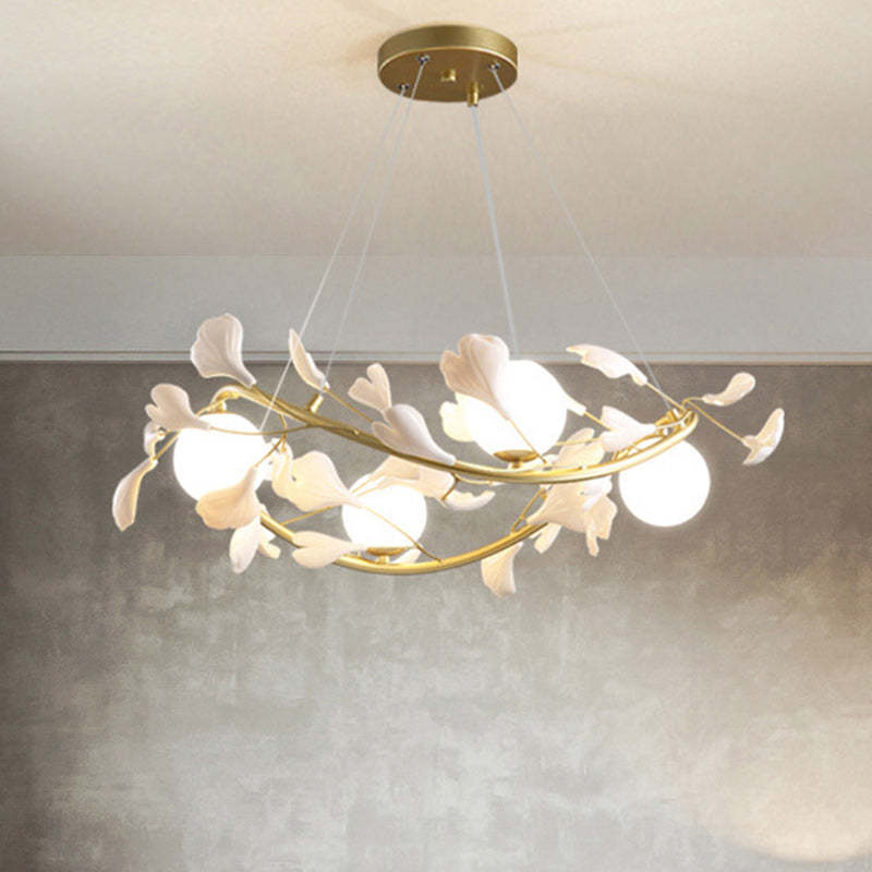 Contemporary Iron Ginkgo Leaf Branching Chandelier — 4 / 110V-120V For US/CA