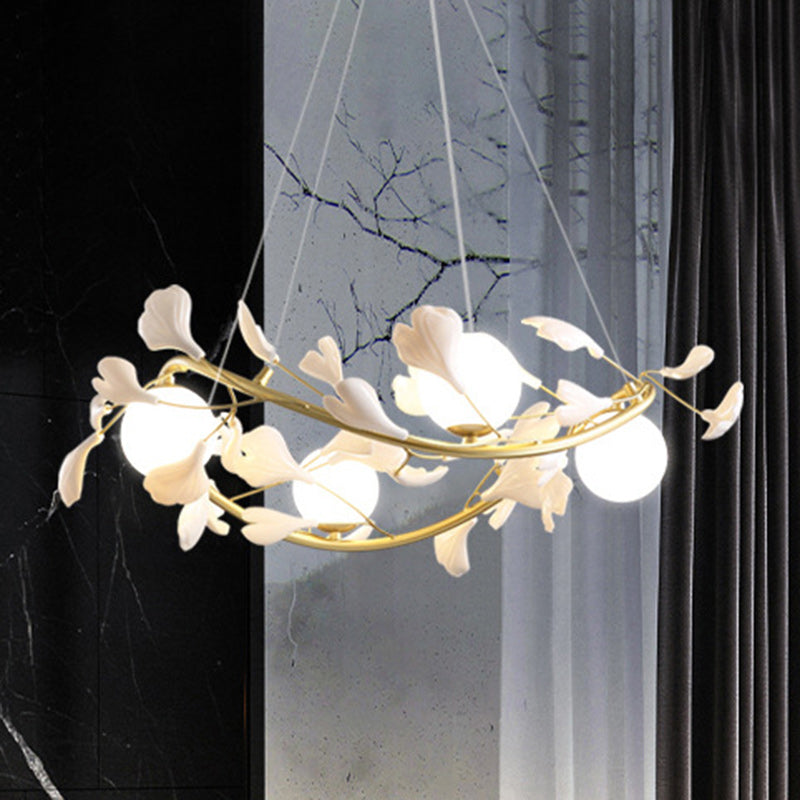 Contemporary Iron Ginkgo Leaf Branching Chandelier