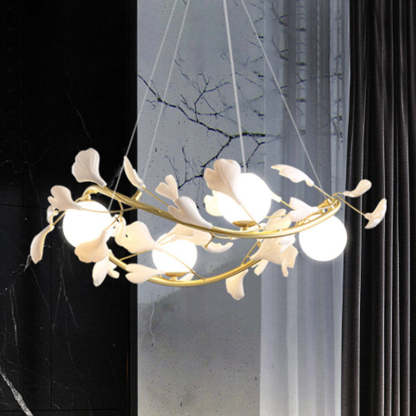 Contemporary Iron Ginkgo Leaf Branching Chandelier