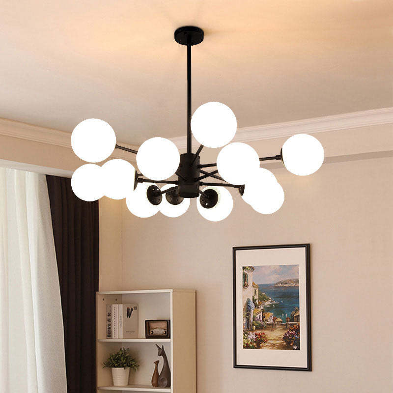 Scandinavian Glass Metal Branch Globe Chandelier - Black