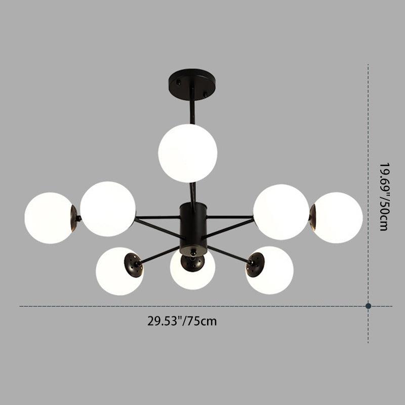 Scandinavian Glass Metal Branch Globe Chandelier - Black