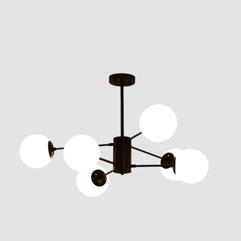 Scandinavian Glass Metal Branch Globe Chandelier - Black