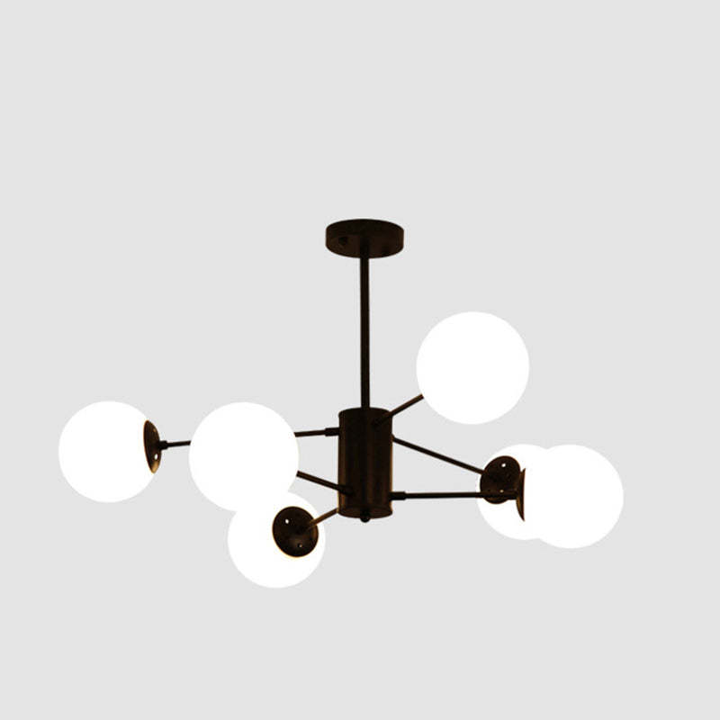 Scandinavian Glass Metal Branch Globe Chandelier - Black