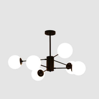 Scandinavian Glass Metal Branch Globe Chandelier - Black