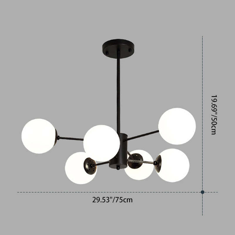 Scandinavian Glass Metal Branch Globe Chandelier - Black