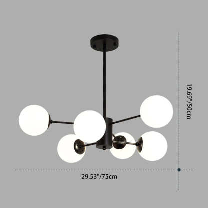 Scandinavian Glass Metal Branch Globe Chandelier - Black