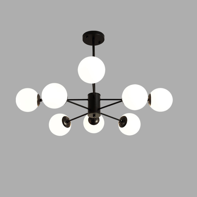 Scandinavian Glass Metal Branch Globe Chandelier - Black