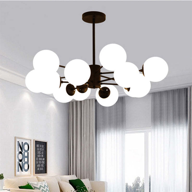 Scandinavian Glass Metal Branch Globe Chandelier - Black