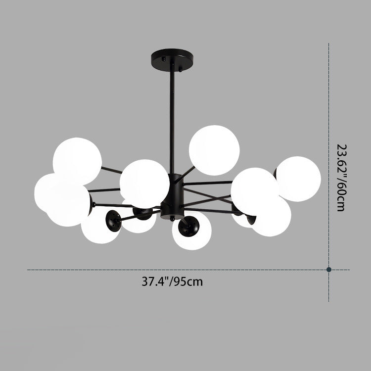 Scandinavian Glass Metal Branch Globe Chandelier - Black