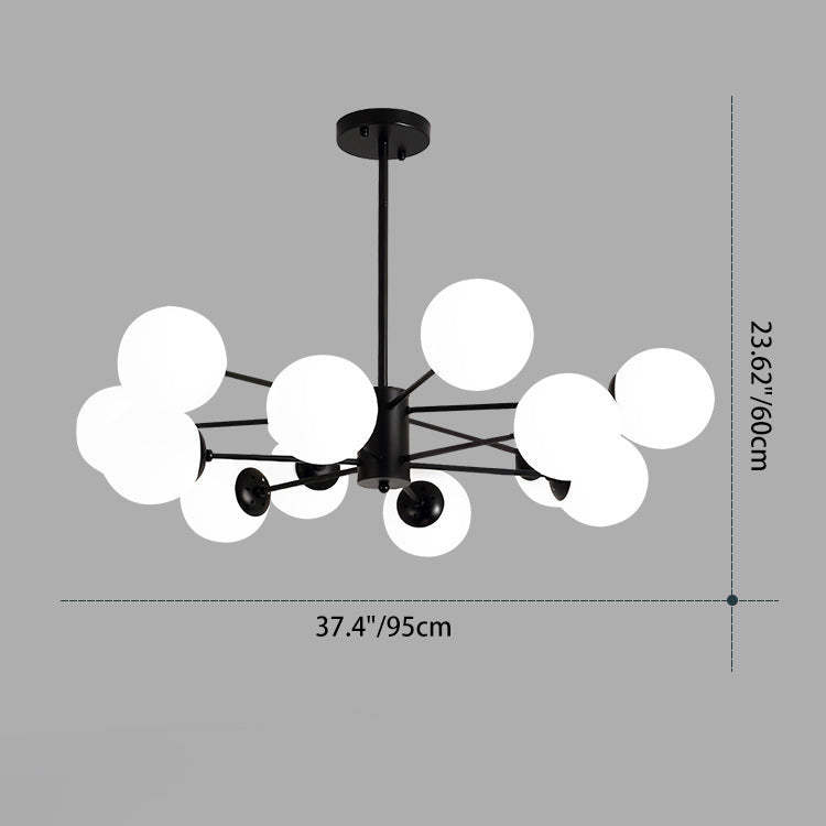 Scandinavian Glass Metal Branch Globe Chandelier - Black