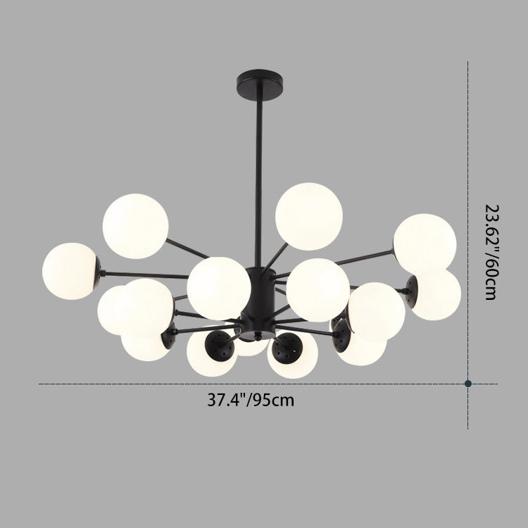 Scandinavian Glass Metal Branch Globe Chandelier - Black