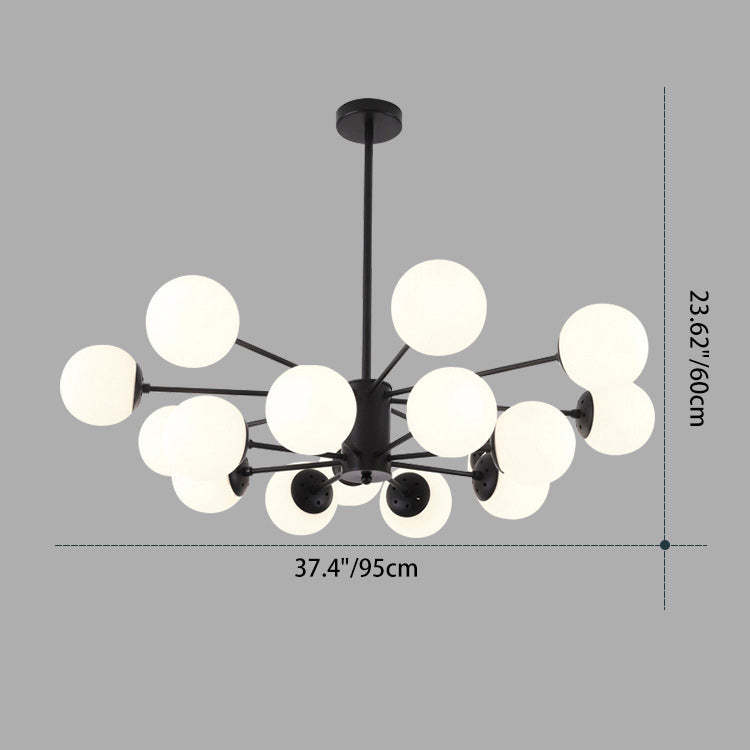 Scandinavian Glass Metal Branch Globe Chandelier - Black