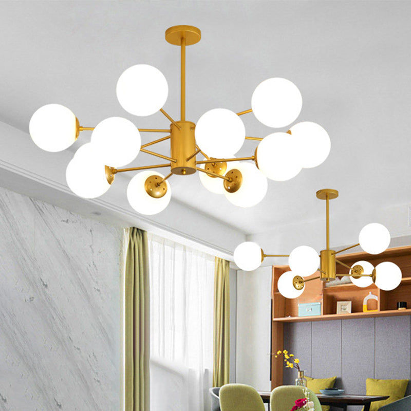 Scandinavian Glass Metal Branch Globe Chandelier - Black