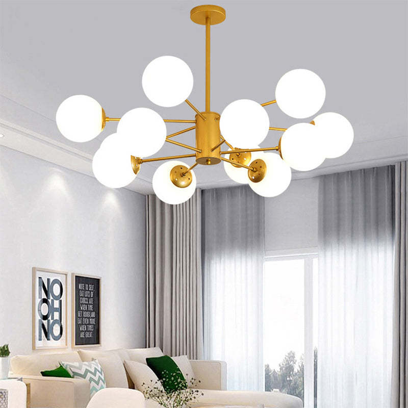 Scandinavian Glass Metal Branch Globe Chandelier - Black