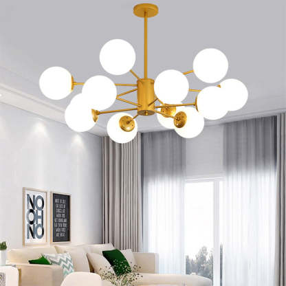 Scandinavian Glass Metal Branch Globe Chandelier - Black
