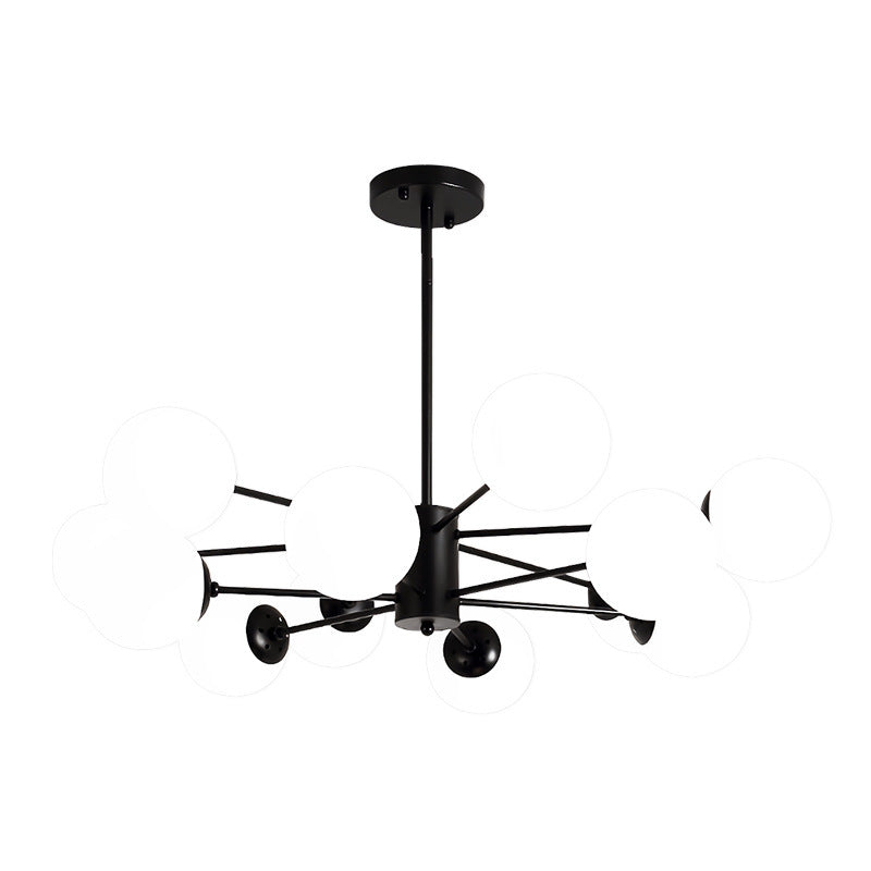 Scandinavian Glass Metal Branch Globe Chandelier - Black