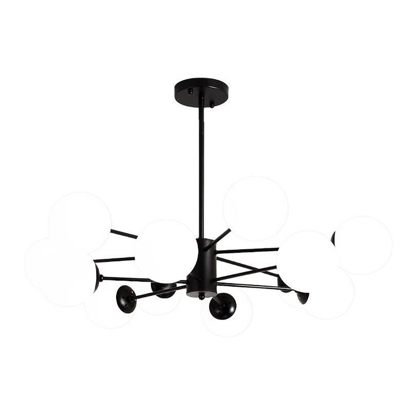 Scandinavian Glass Metal Branch Globe Chandelier - Black