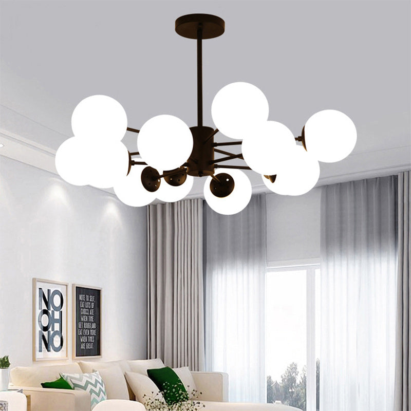 Scandinavian Glass Metal Branch Globe Chandelier - Black