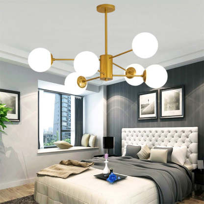 Scandinavian Glass Metal Branch Globe Chandelier - Black