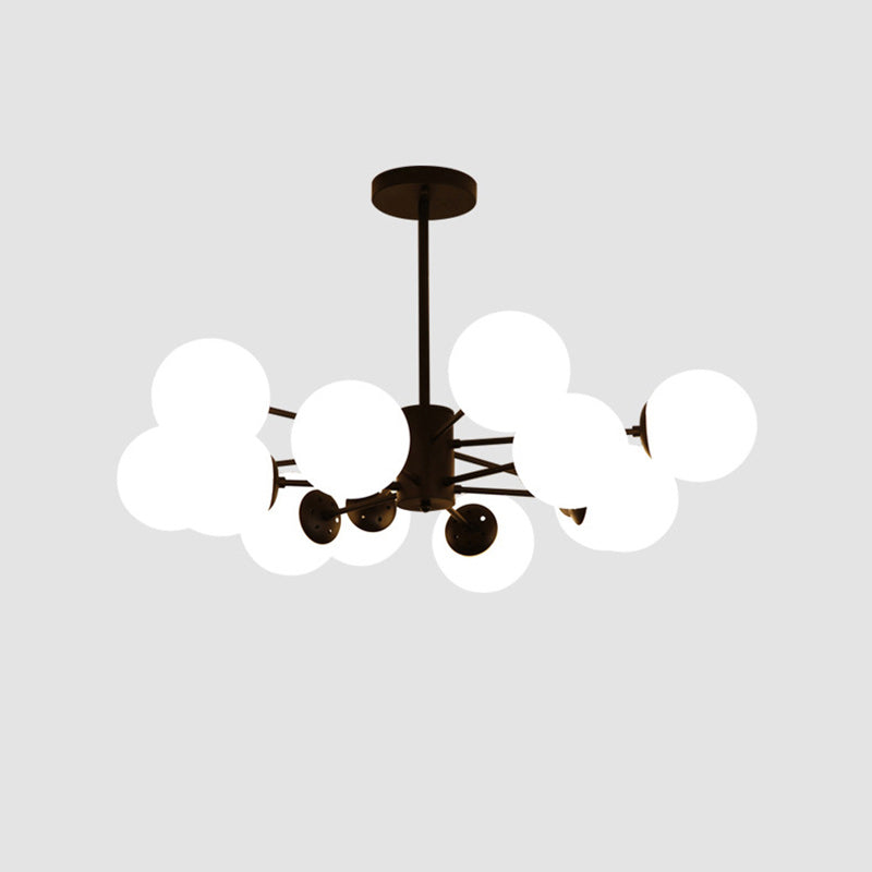 Scandinavian Glass Metal Branch Globe Chandelier - Black
