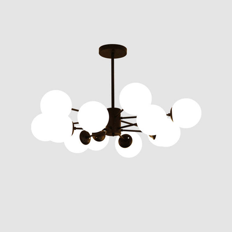 Scandinavian Glass Metal Branch Globe Chandelier - Black