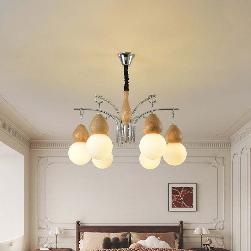 Japanese Glass Wood Gourd Sputnik Chandelier — 8 / 220V-240V For UK/AU