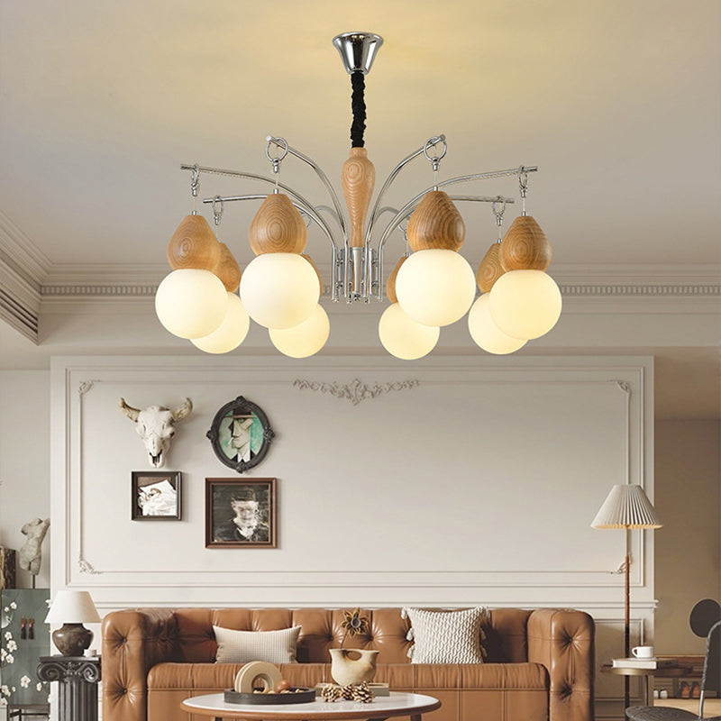 Japanese Glass Wood Gourd Sputnik Chandelier