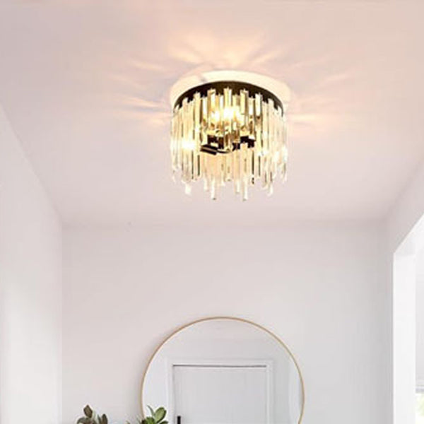 Nordic Crystal Metal Round Semi-Flush Ceiling Light