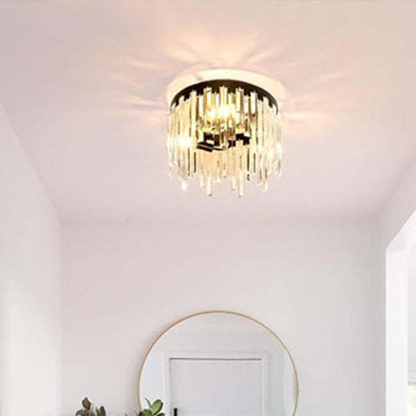 Nordic Crystal Metal Round Semi-Flush Ceiling Light