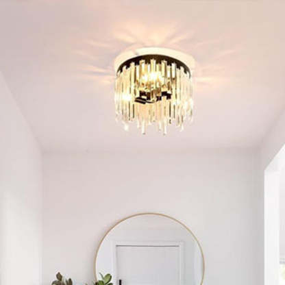 Nordic Crystal Metal Round Semi-Flush Ceiling Light