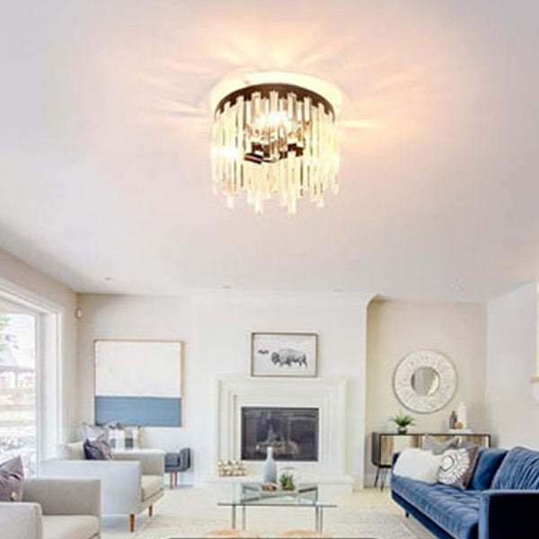 Nordic Crystal Metal Round Semi-Flush Ceiling Light
