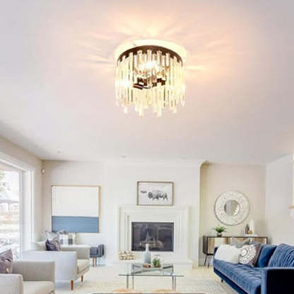 Nordic Crystal Metal Round Semi-Flush Ceiling Light