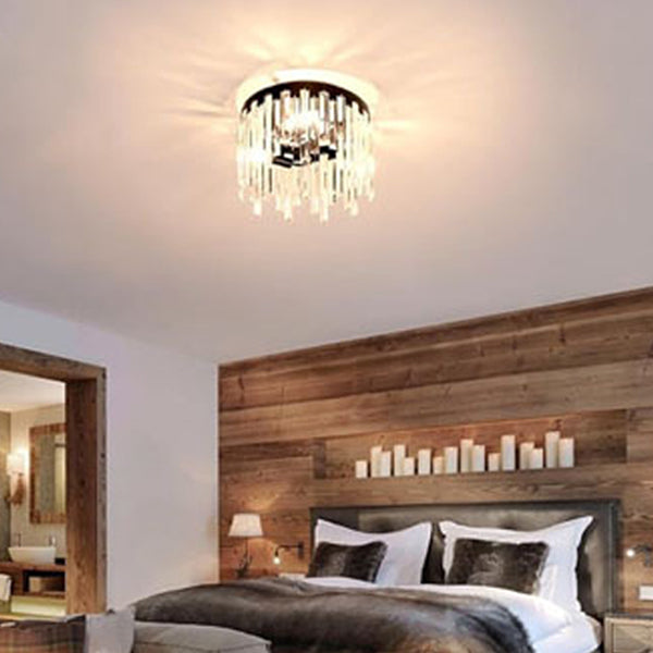 Nordic Crystal Metal Round Semi-Flush Ceiling Light