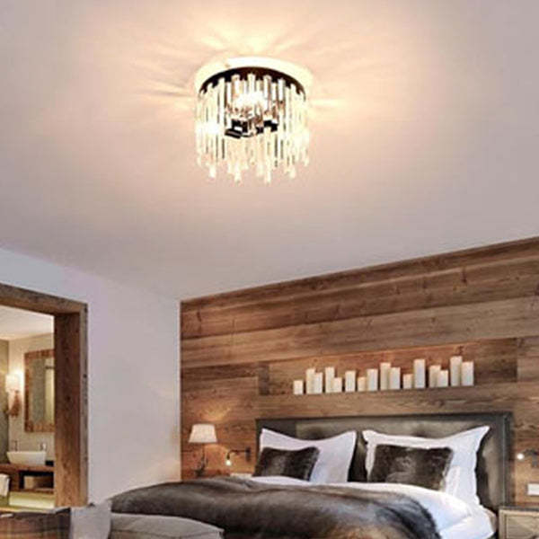 Nordic Crystal Metal Round Semi-Flush Ceiling Light