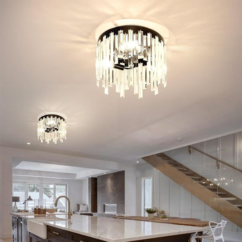 Nordic Crystal Metal Round Semi-Flush Ceiling Light