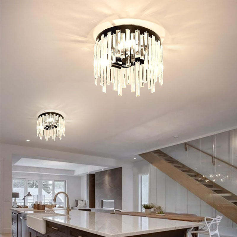 Nordic Crystal Metal Round Semi-Flush Ceiling Light