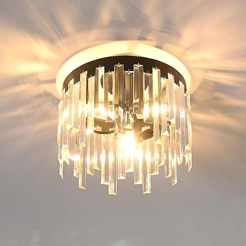 Nordic Crystal Metal Round Semi-Flush Ceiling Light