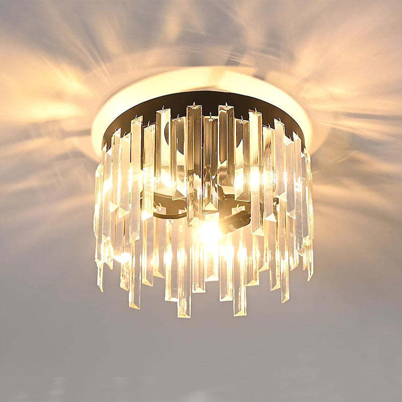 Nordic Crystal Metal Round Semi-Flush Ceiling Light