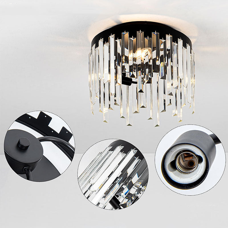 Nordic Crystal Metal Round Semi-Flush Ceiling Light