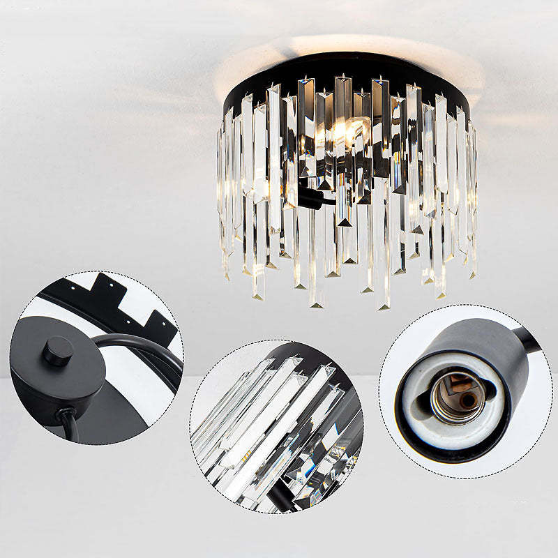 Nordic Crystal Metal Round Semi-Flush Ceiling Light