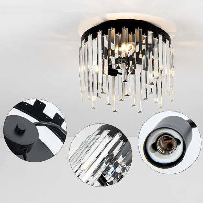 Nordic Crystal Metal Round Semi-Flush Ceiling Light