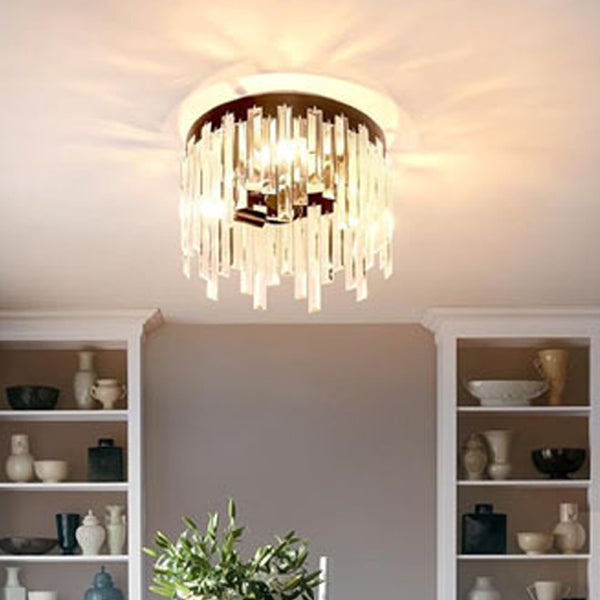 Nordic Crystal Metal Round Semi-Flush Ceiling Light