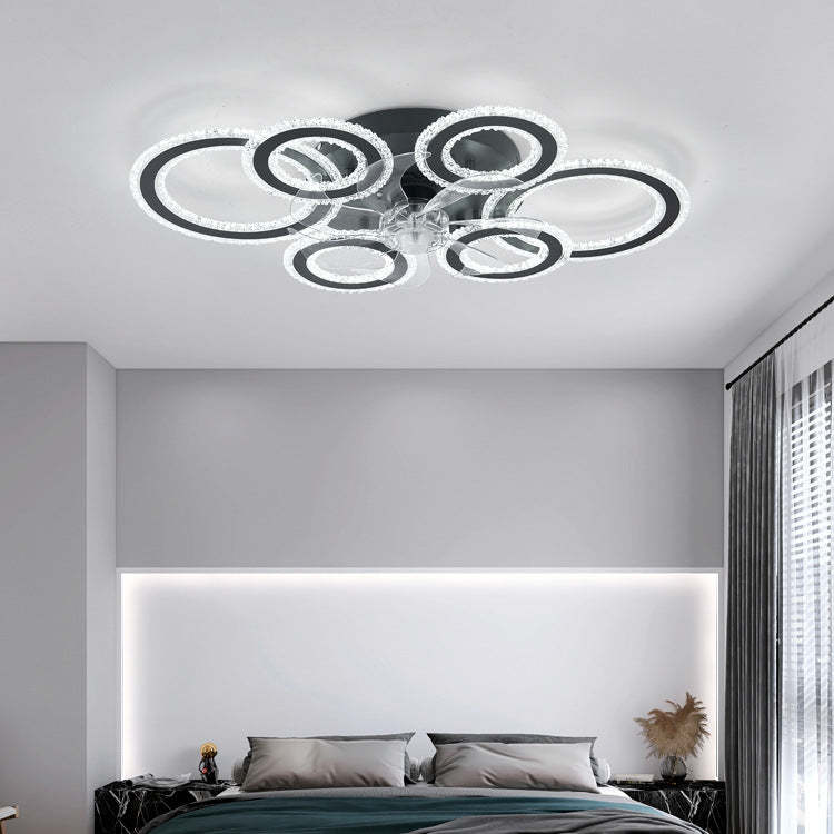 Nordic Iron Acrylic Circle LED Semi-Flush Ceiling Fan Light