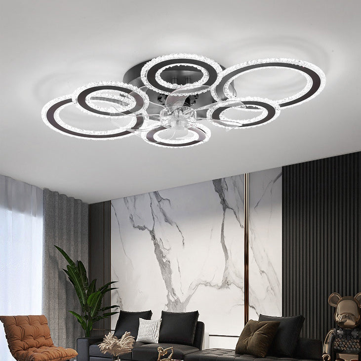 Nordic Iron Acrylic Circle LED Semi-Flush Ceiling Fan Light