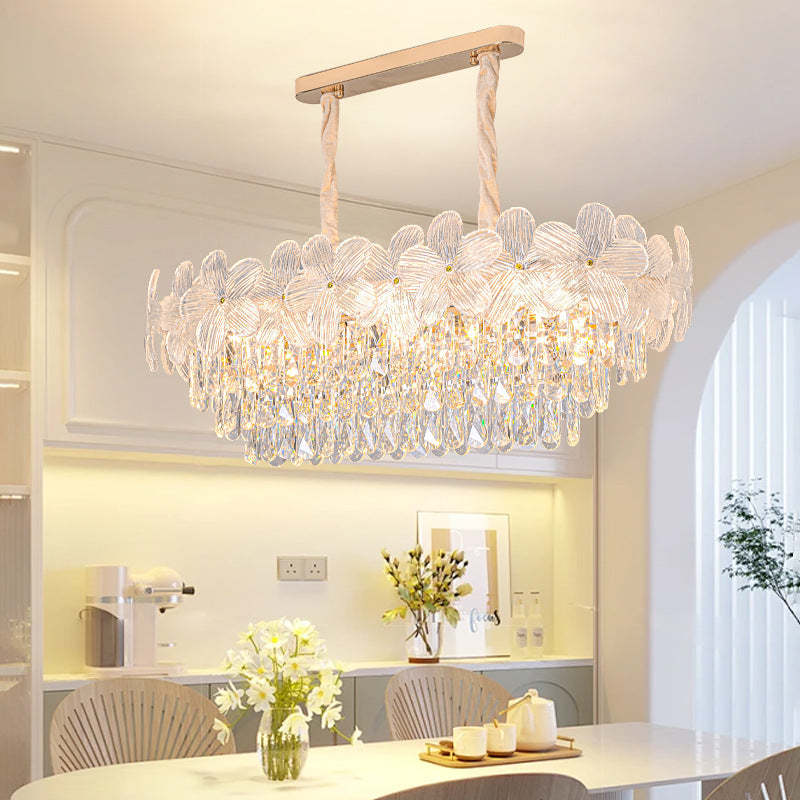 French Iron Crystal Island Chandelier
