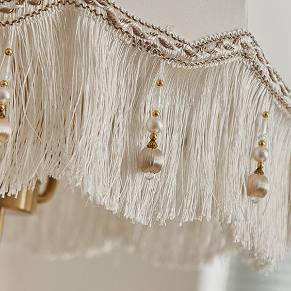 French Fabric Iron Oak Dome Pearl Tassel Chandelier