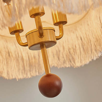 French Fabric Iron Oak Dome Pearl Tassel Chandelier