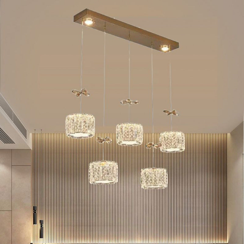 Modern Crystal Raindrop Cylinder Petal Chandelier — 1(No Spotlight) / Infinitely Dimmable / Gold - 220V-240V For UK/AU