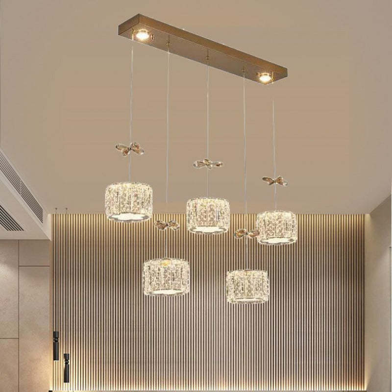 Modern Crystal Raindrop Cylinder Petal Chandelier — 1(No Spotlight) / Infinitely Dimmable / Gold - 220V-240V For UK/AU